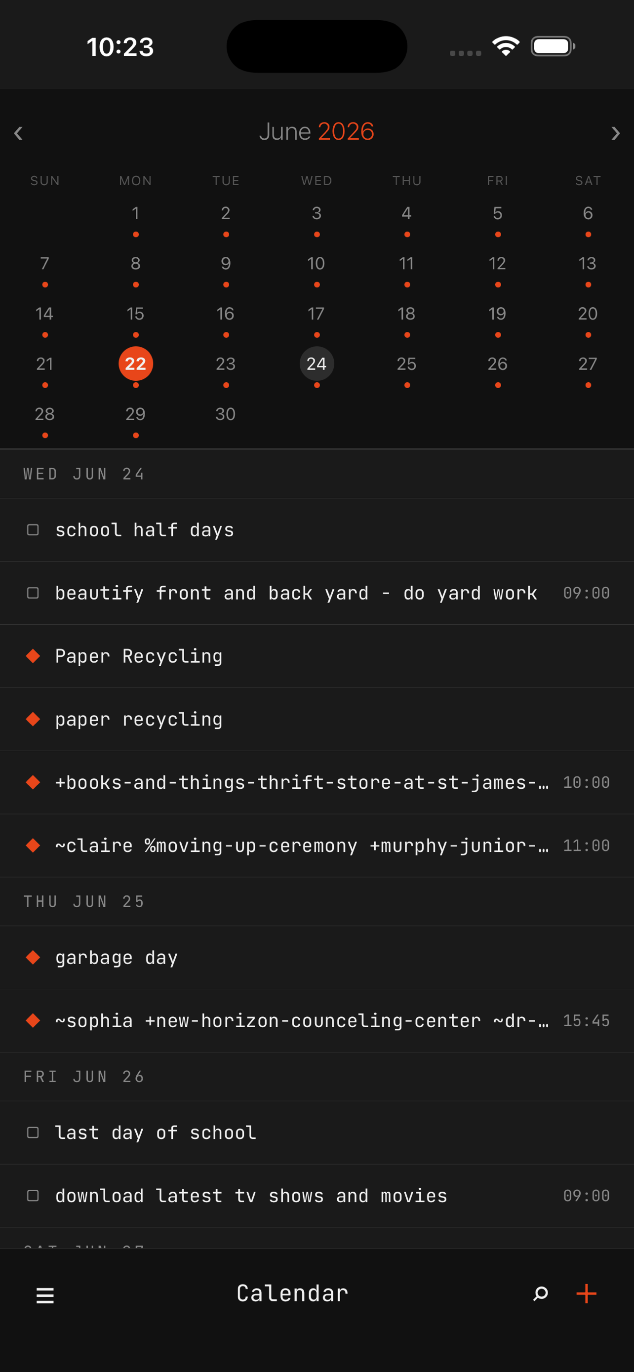 Calendar view