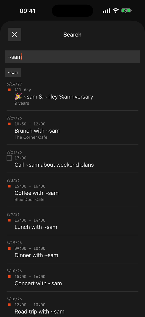 Search results for a person tag