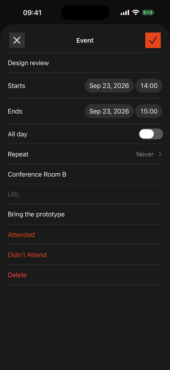 Editing an event